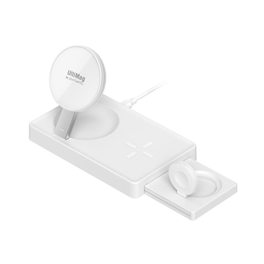 Image of 4smarts UltiMag Trident tripla vezeték nélküli wireless gyorstöltő állomás, 20W, fehér